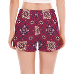 Red Boho Flower Pattern Print Women's Split Running Shorts