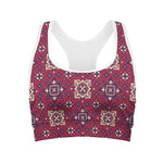 Red Boho Flower Pattern Print Women's Sports Bra