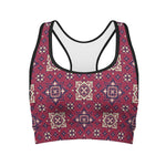 Red Boho Flower Pattern Print Women's Sports Bra