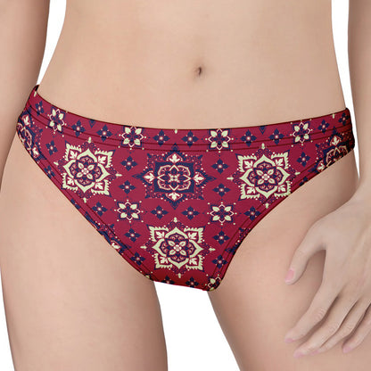 Red Boho Flower Pattern Print Women's Thong