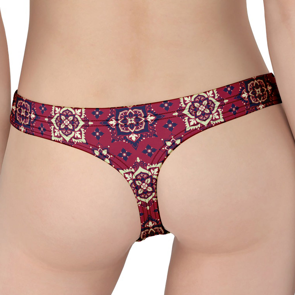 Red Boho Flower Pattern Print Women's Thong
