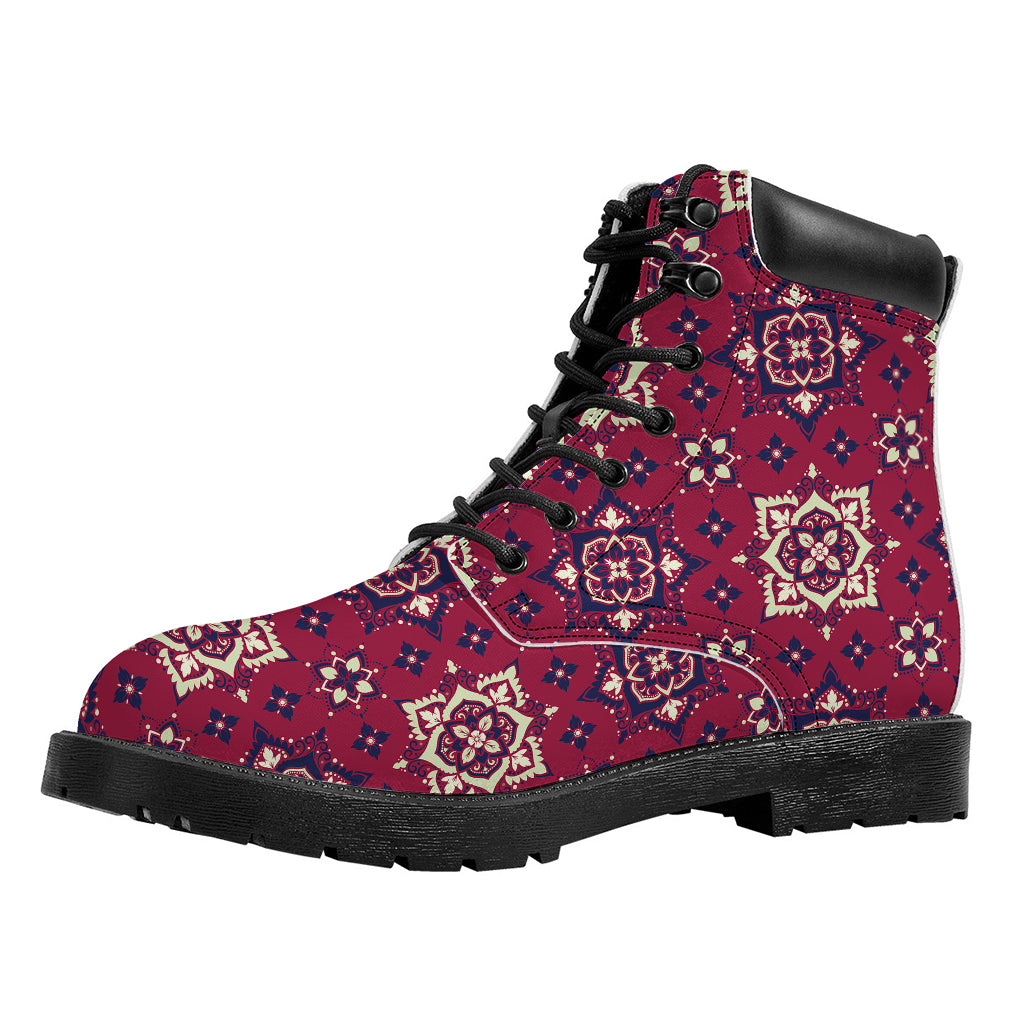 Red Boho Flower Pattern Print Work Boots