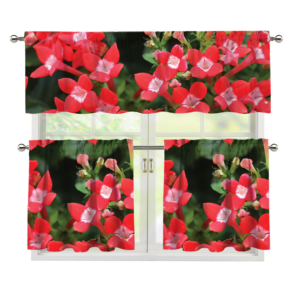 Red Bouvardia Print 3 Piece Kitchen Curtains