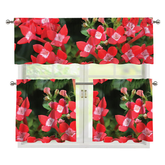 Red Bouvardia Print 3 Piece Kitchen Curtains