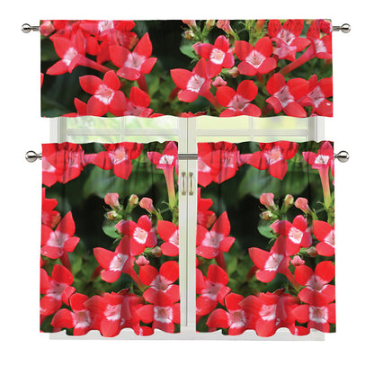 Red Bouvardia Print 3 Piece Kitchen Curtains