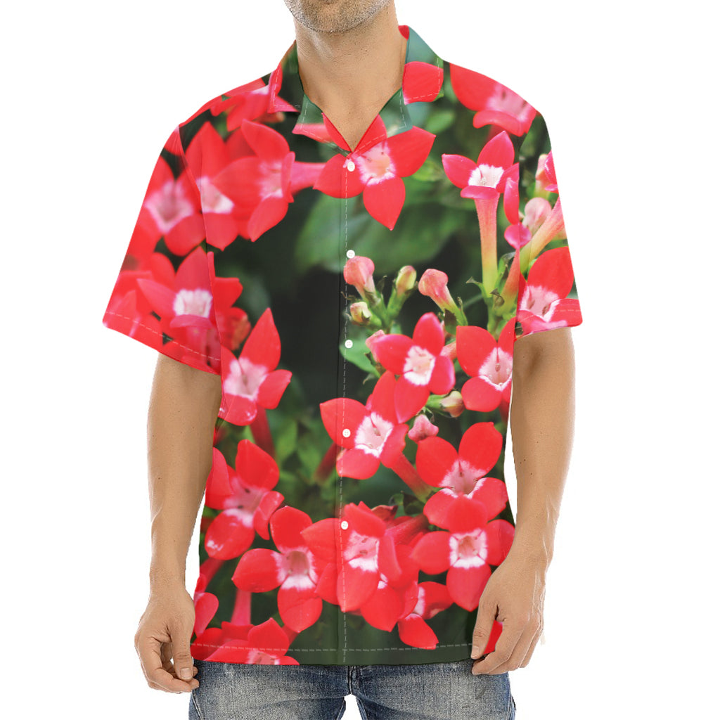 Red Bouvardia Print Aloha Shirt