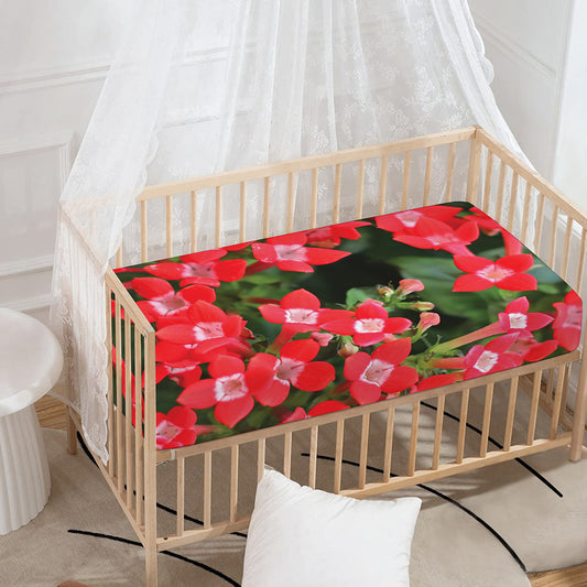 Red Bouvardia Print Baby Crib Sheet