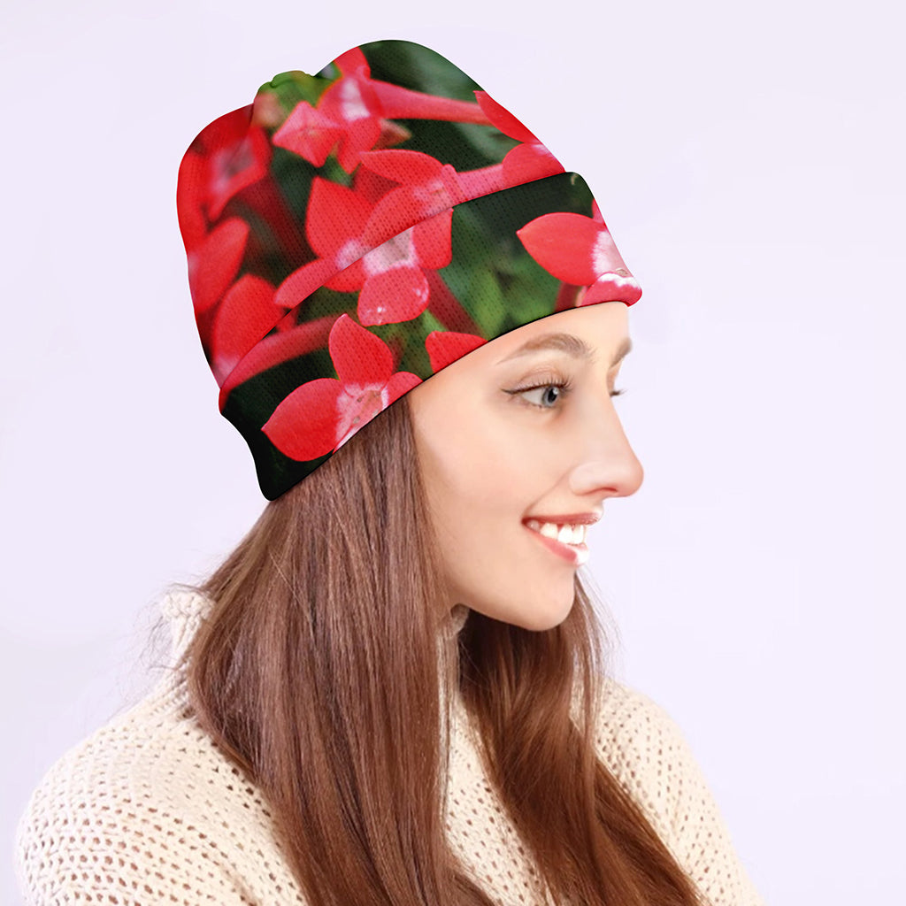 Red Bouvardia Print Beanie