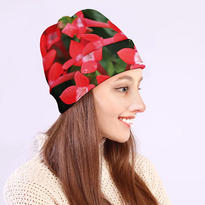 Red Bouvardia Print Beanie