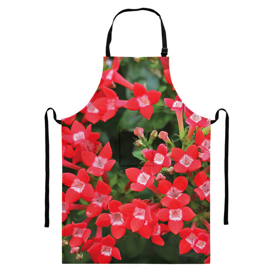 Red Bouvardia Print Bib Apron With Pocket