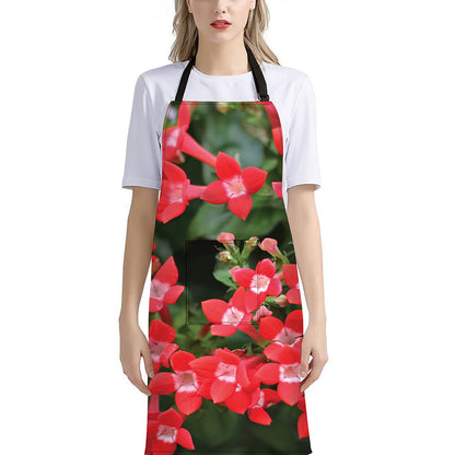 Red Bouvardia Print Bib Apron With Pocket