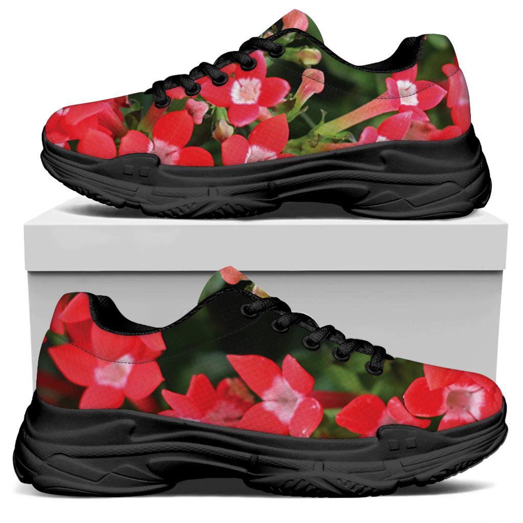Red Bouvardia Print Black Chunky Shoes