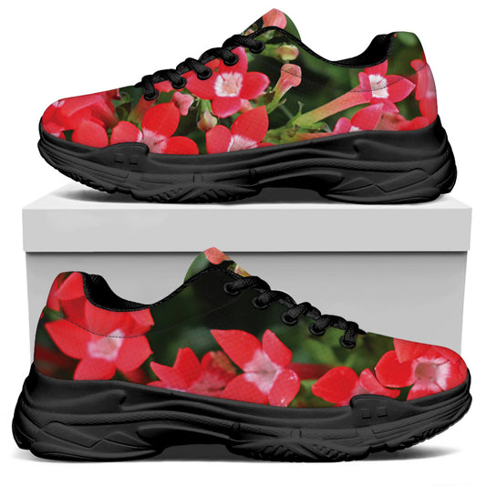 Red Bouvardia Print Black Chunky Shoes
