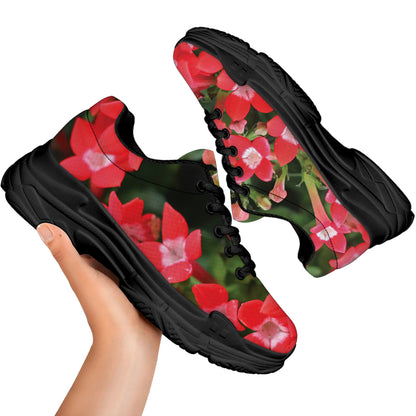 Red Bouvardia Print Black Chunky Shoes