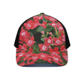 Red Bouvardia Print Black Mesh Trucker Hat
