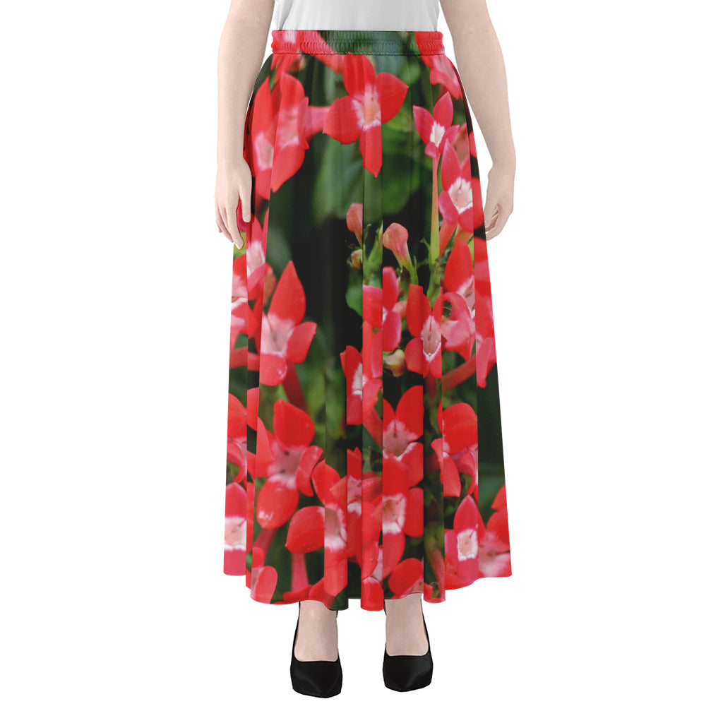 Red Bouvardia Print Chiffon Maxi Skirt