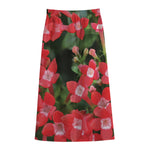 Red Bouvardia Print Cotton Front Slit Maxi Skirt