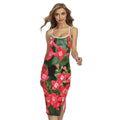 Red Bouvardia Print Cross Back Cami Dress