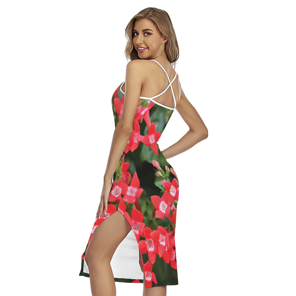 Red Bouvardia Print Cross Back Cami Dress