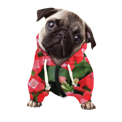 Red Bouvardia Print Dog Zip Up Hoodie
