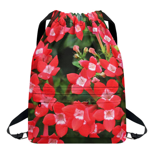 Red Bouvardia Print Drawstring Backpack