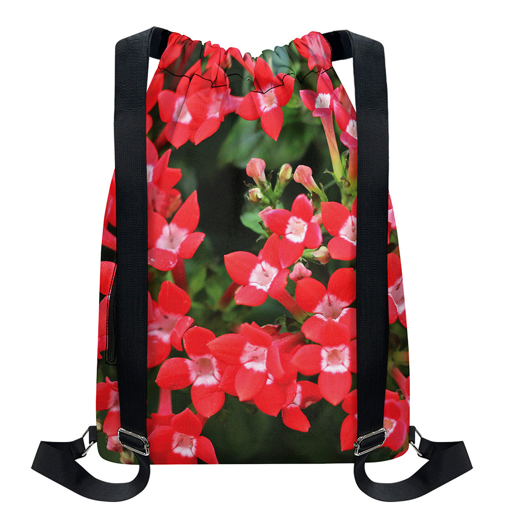 Red Bouvardia Print Drawstring Backpack