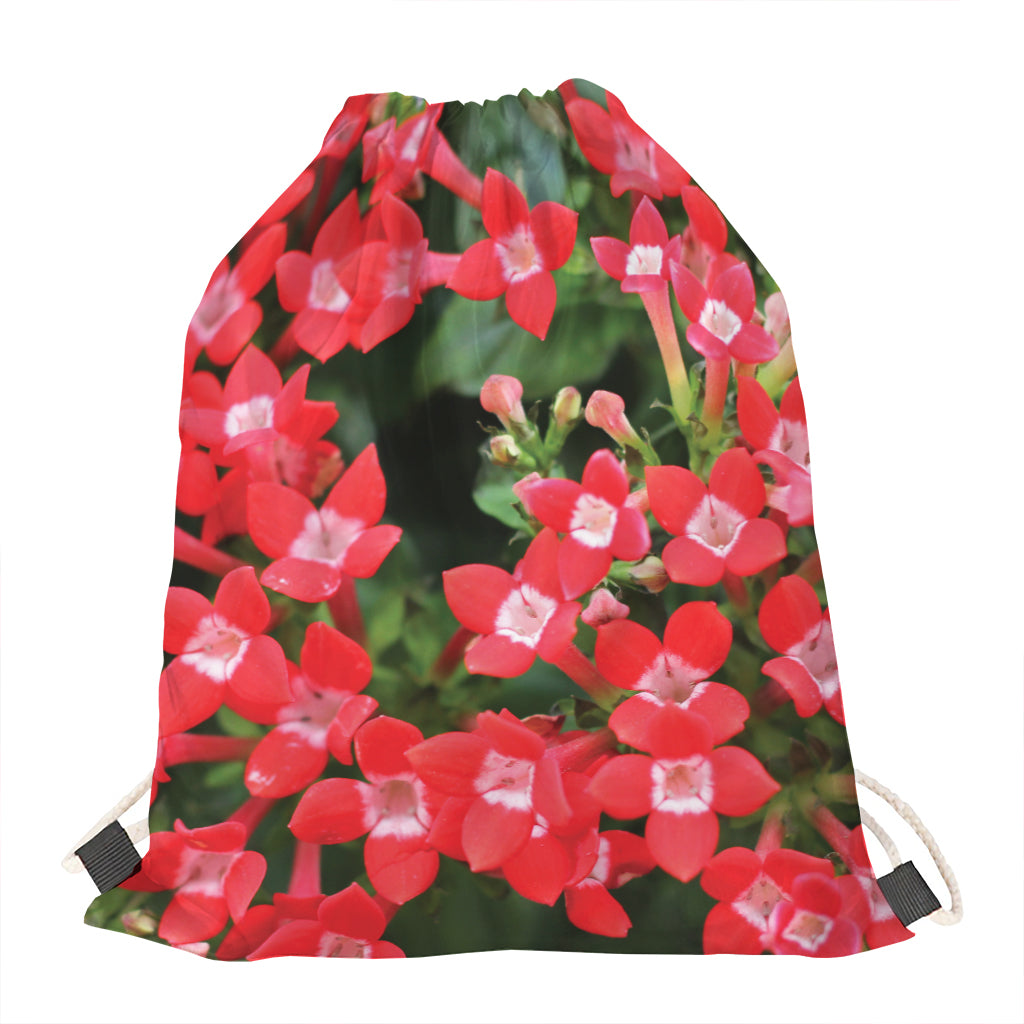 Red Bouvardia Print Drawstring Bag