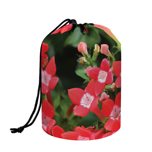 Red Bouvardia Print Drawstring Makeup Bag