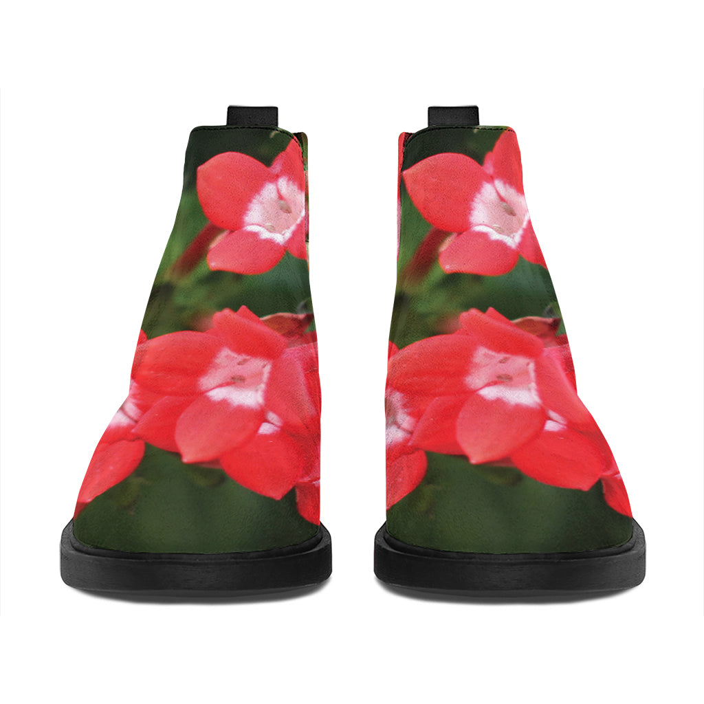 Red Bouvardia Print Flat Ankle Boots