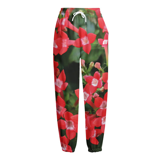 Red Bouvardia Print Fleece Lined Knit Pants