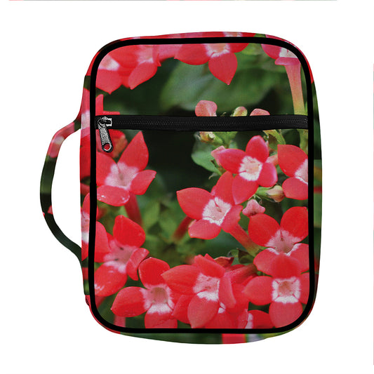 Red Bouvardia Print Front Pocket Bible Bag