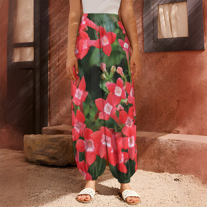 Red Bouvardia Print Harem Pants