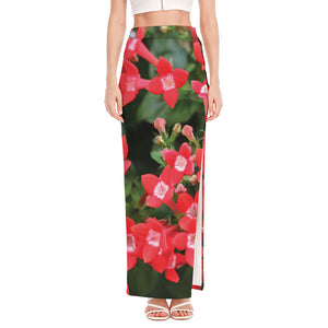 Red Bouvardia Print High Slit Maxi Skirt