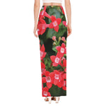 Red Bouvardia Print High Slit Maxi Skirt