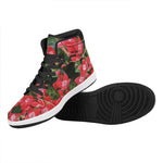 Red Bouvardia Print High Top Leather Sneakers