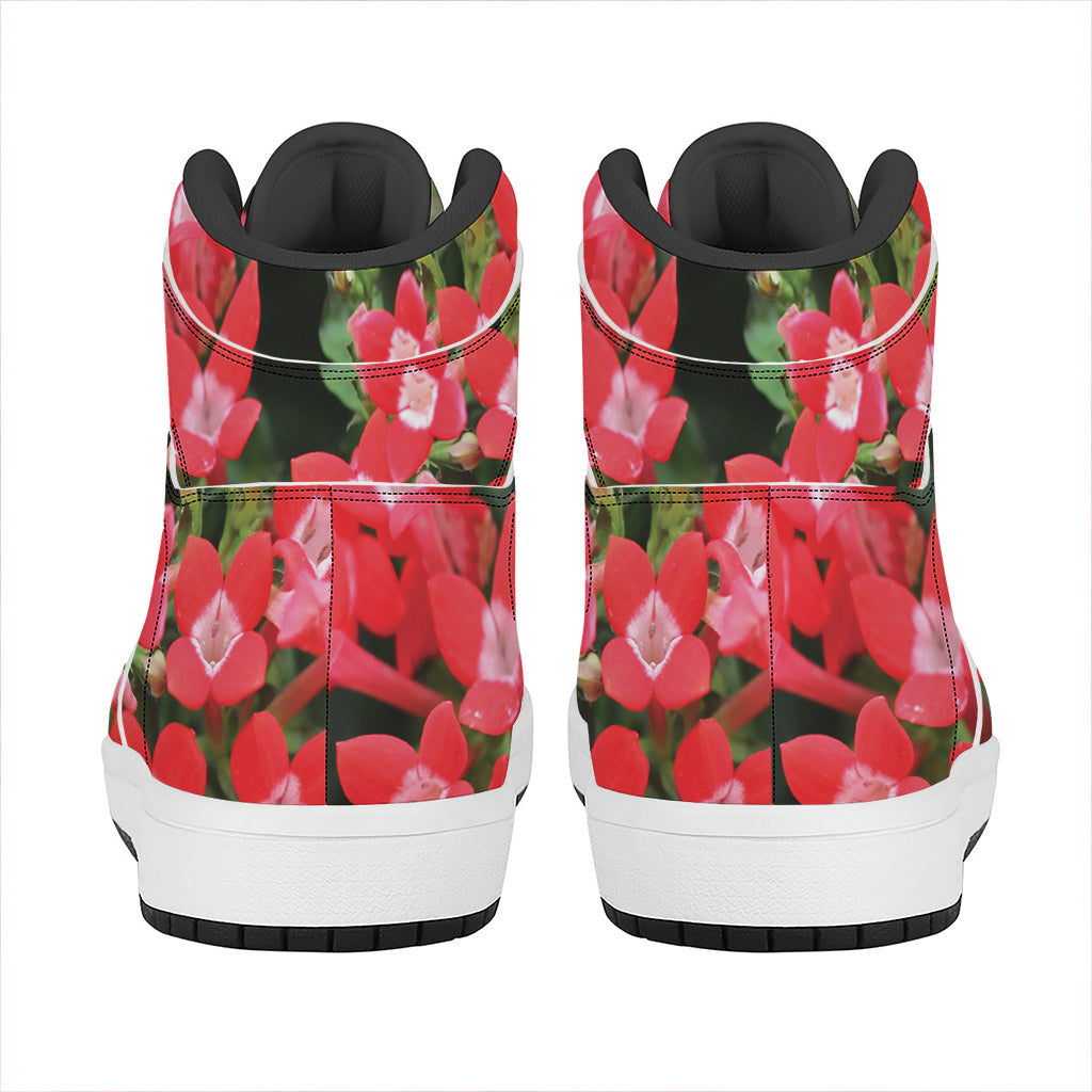 Red Bouvardia Print High Top Leather Sneakers