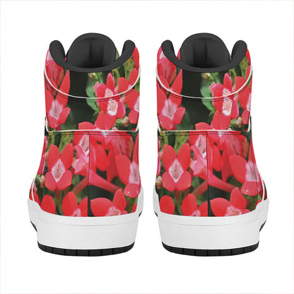 Red Bouvardia Print High Top Leather Sneakers