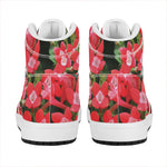 Red Bouvardia Print High Top Leather Sneakers