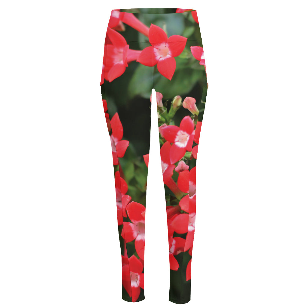 Red Bouvardia Print High-Waisted Pocket Leggings