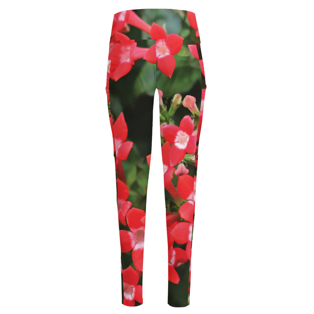 Red Bouvardia Print High-Waisted Pocket Leggings