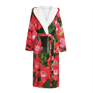 Red Bouvardia Print Hooded Bathrobe