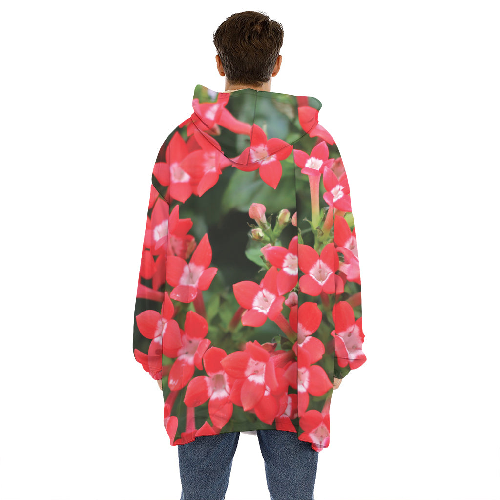Red Bouvardia Print Hoodie Blanket