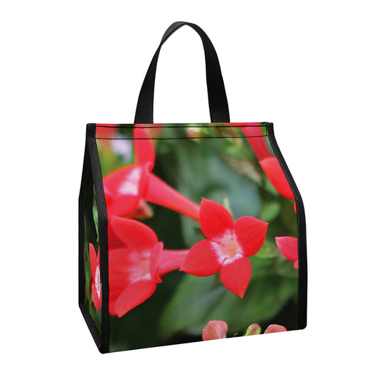 Red Bouvardia Print Insulated Lunch Tote