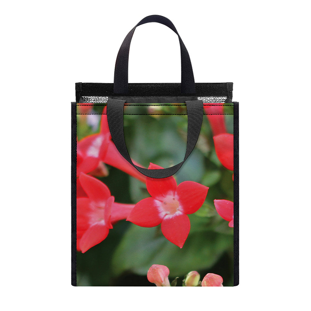 Red Bouvardia Print Insulated Lunch Tote
