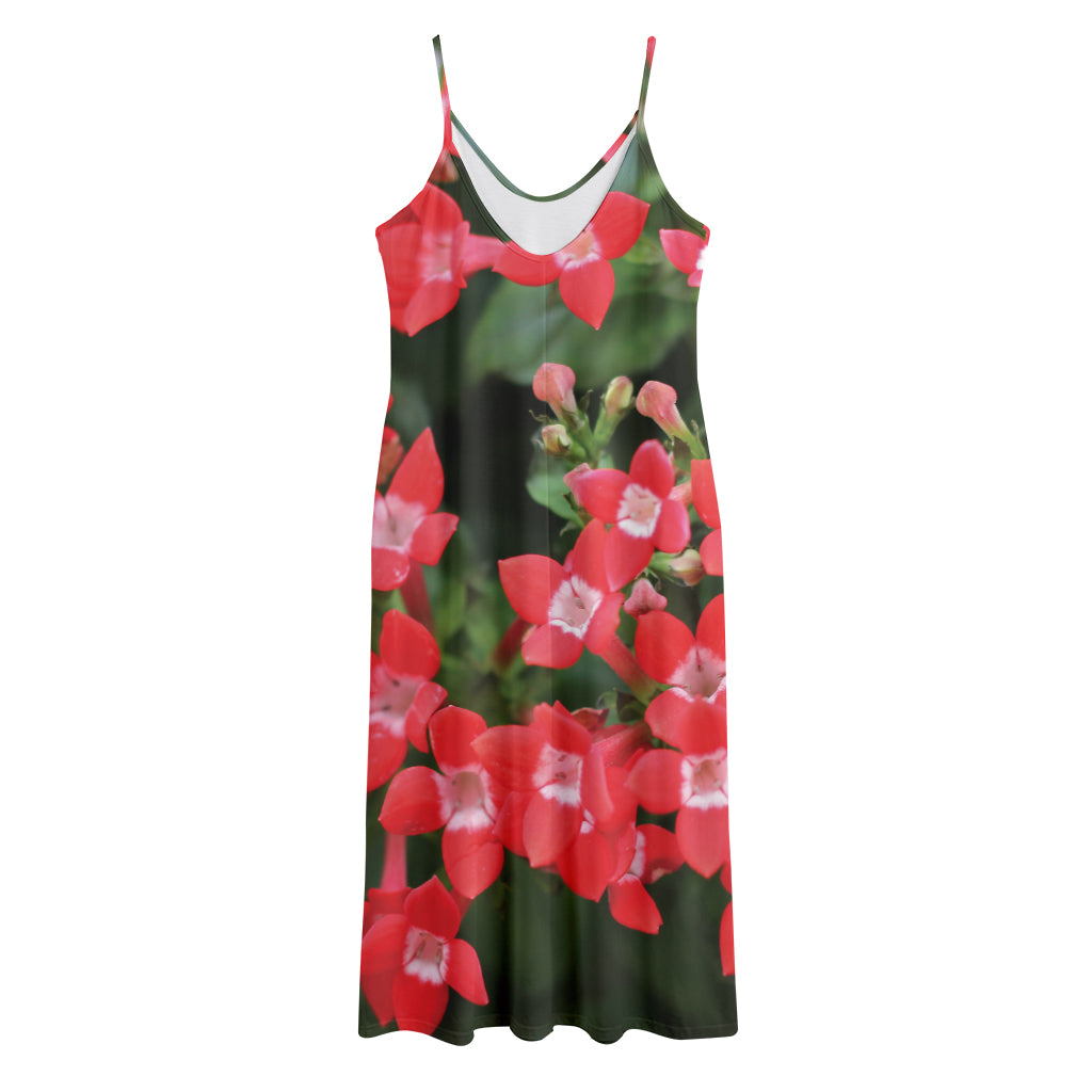 Red Bouvardia Print Jersey Midi Cami Dress