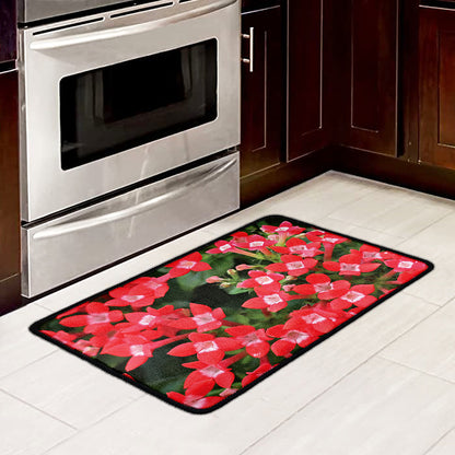 Red Bouvardia Print Kitchen Mat