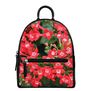 Red Bouvardia Print Leather Backpack