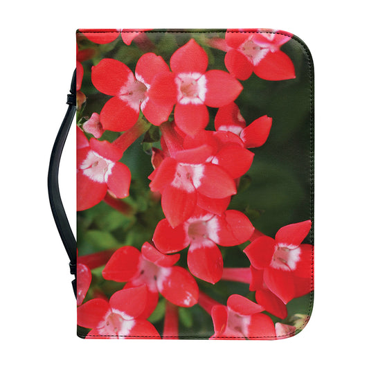 Red Bouvardia Print Leather Bible Cover
