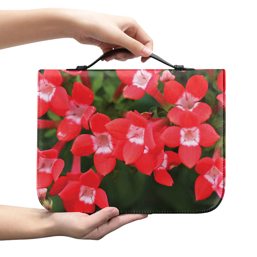 Red Bouvardia Print Leather Bible Cover