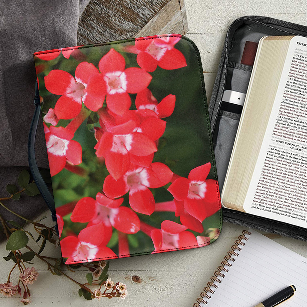 Red Bouvardia Print Leather Bible Cover
